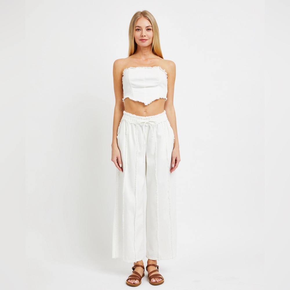 LENA frayed cotton twill  tube top and pants set
